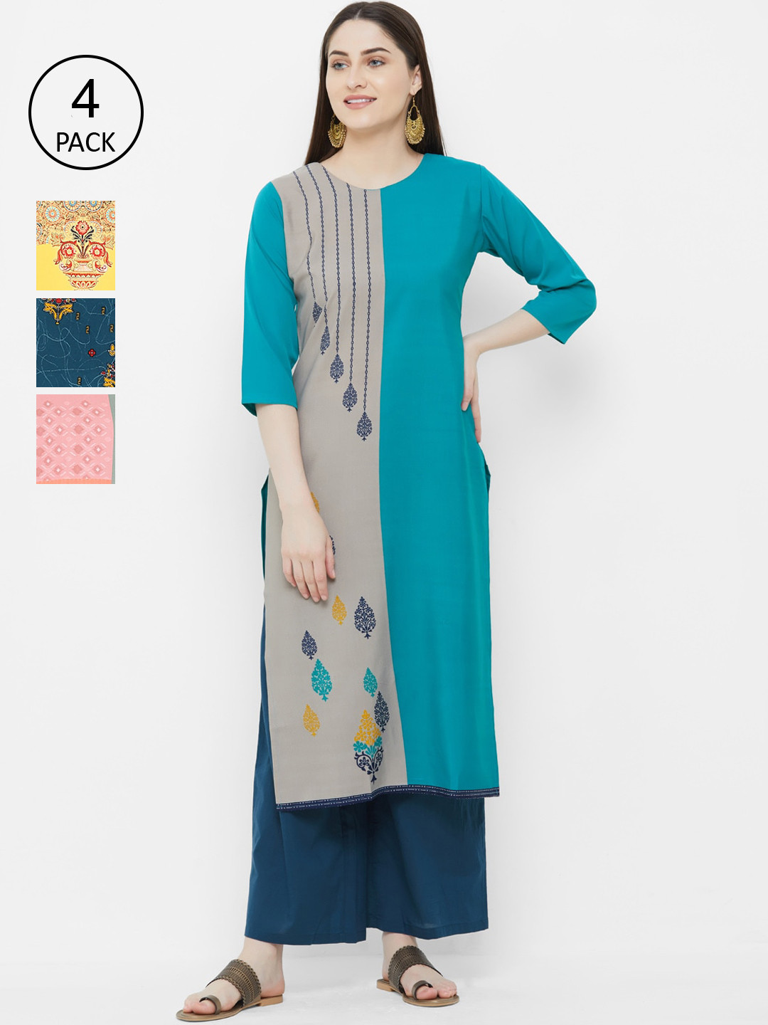 

7Threads Women Multicoloured Set of 4 Printed Straight Kurta, Multi