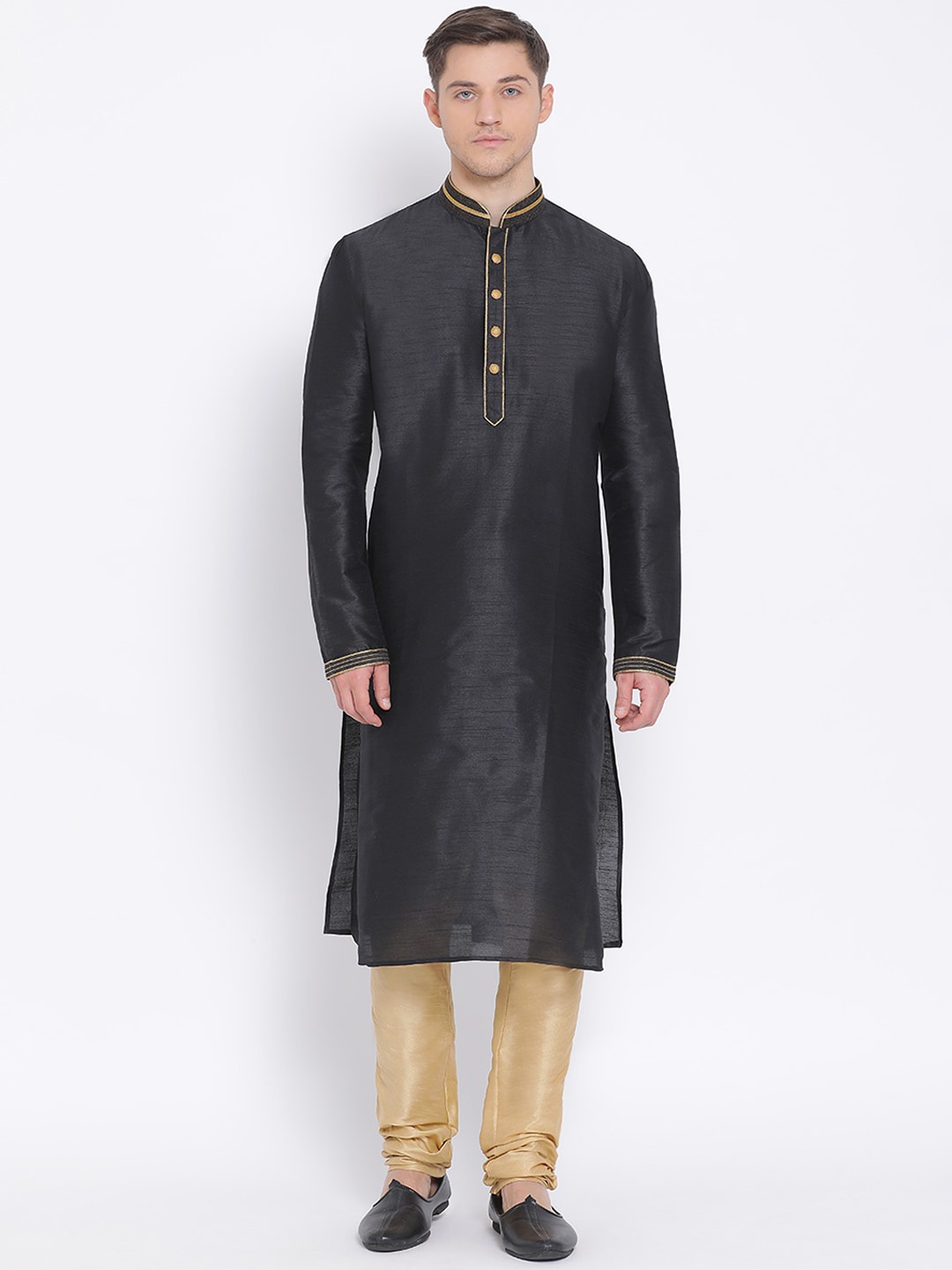 

NAMASKAR Black Mandarin Collar Thread Work Kurta