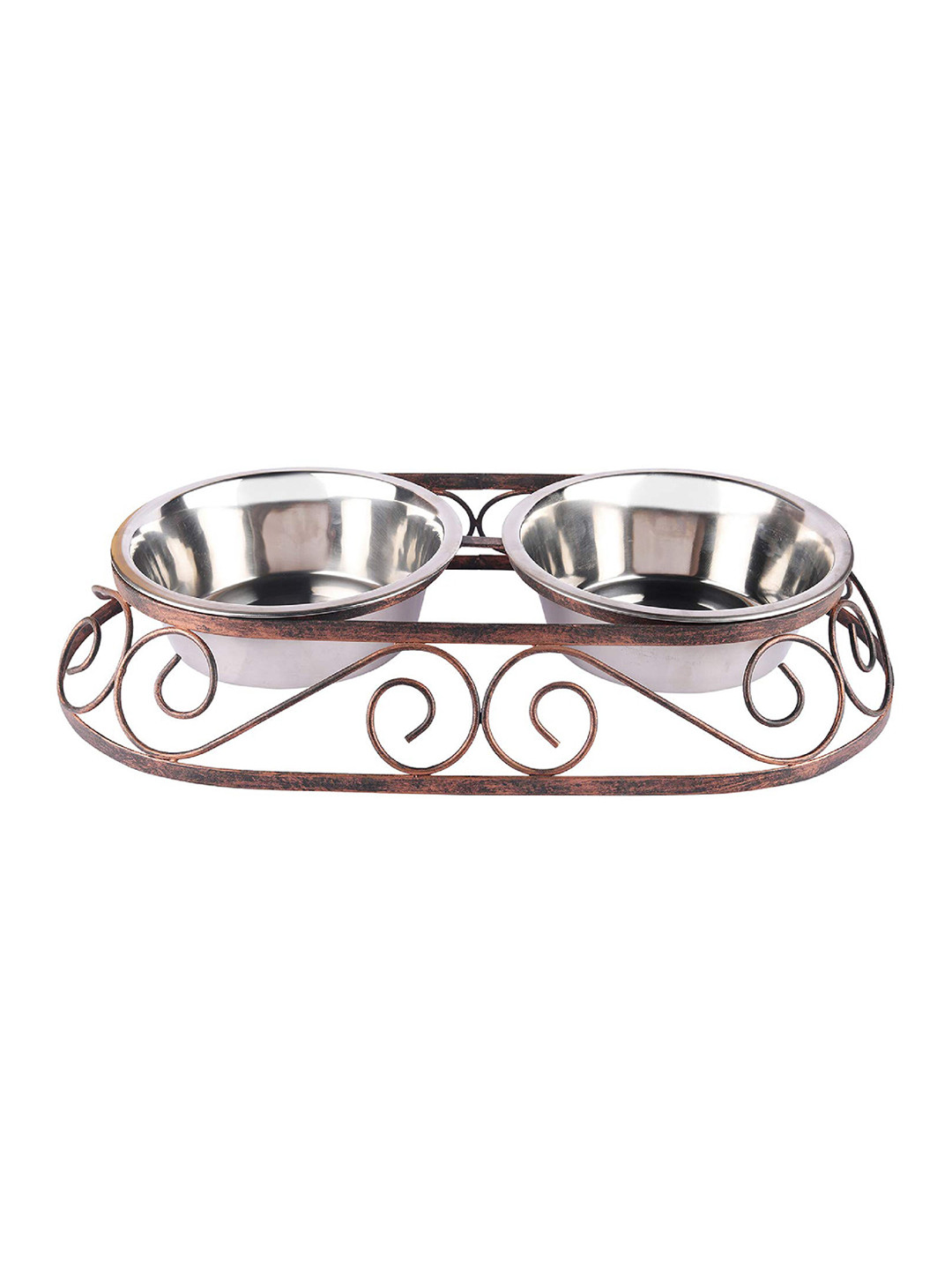 

PETS EMPIRE Set of 2 Silver-Toned Elevated Dog Bowls 1600ml