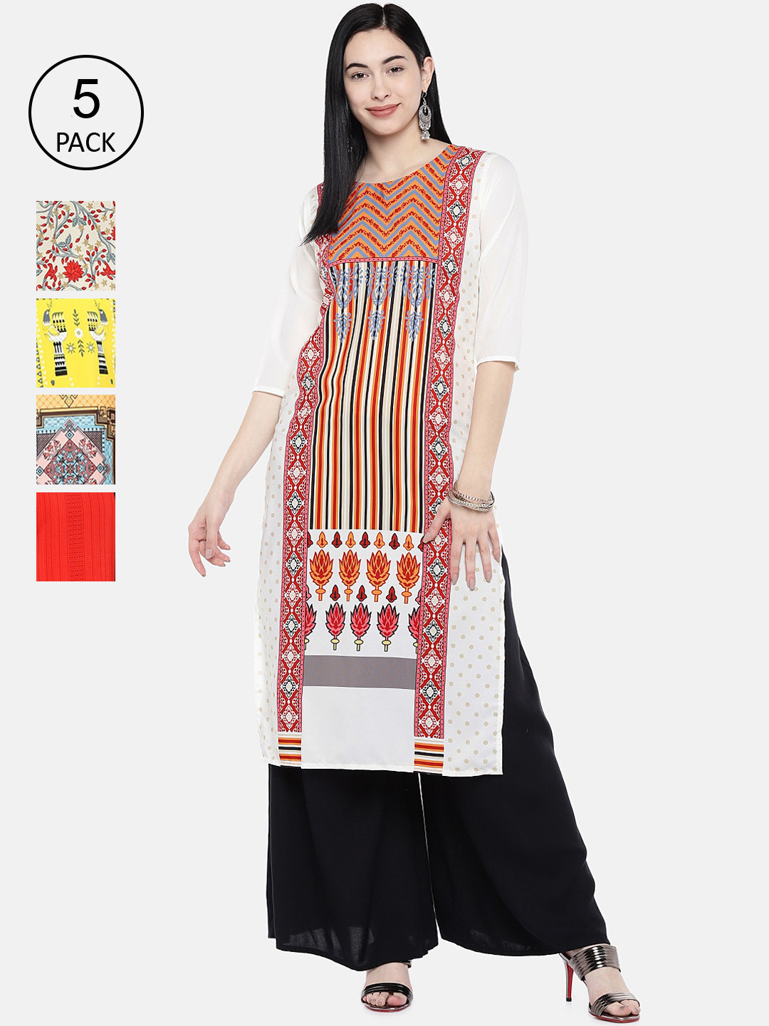 

7Threads Women Pack Of 5 Floral Printed Crepe Kurta, Multi