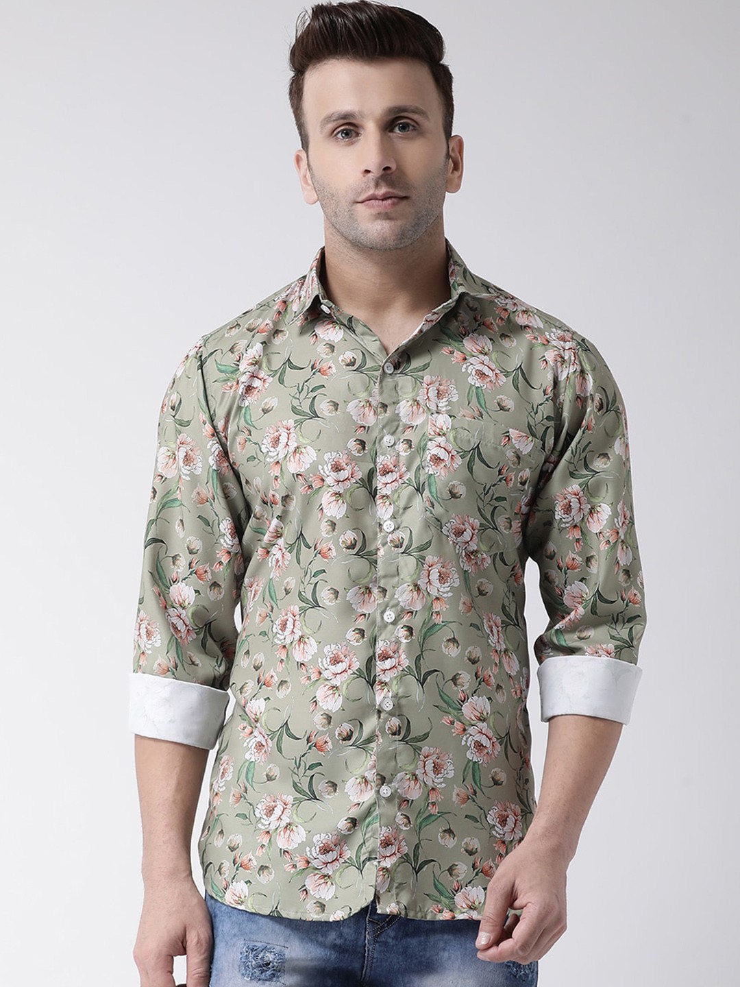 

hangup trend Men Green & Pink Slim Fit Printed Casual Shirt