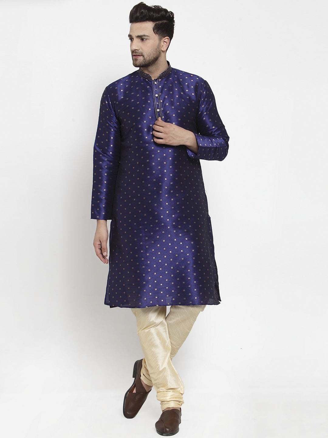 

GRACIT Men Navy Blue Printed Kurta with Pyjamas