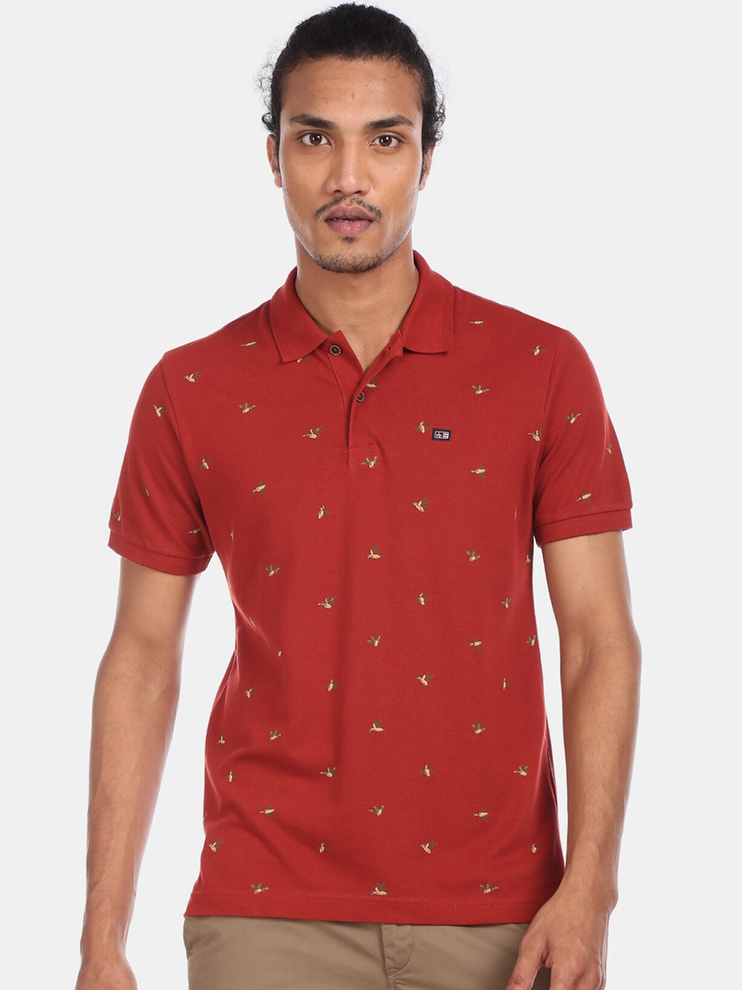 

Arrow Sport Men Red Printed Polo Collar Cotton Pure Cotton T-shirt