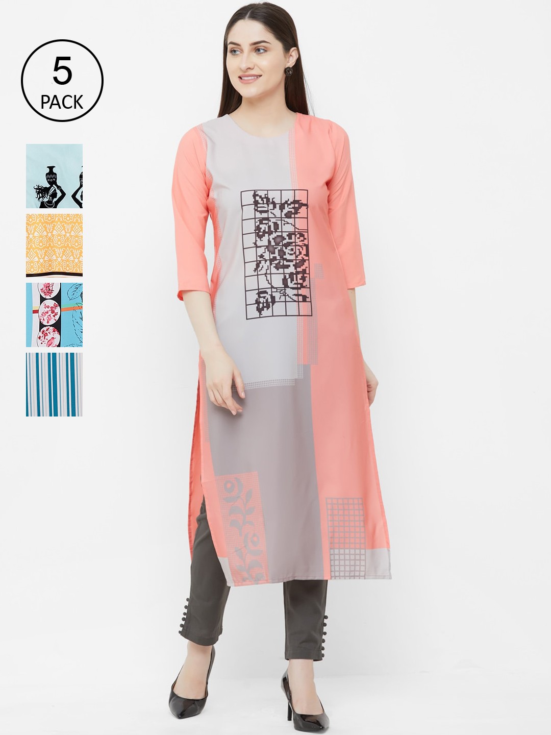 

7Threads Multicoloured Geometric Printed Crepe Kurta, Multi
