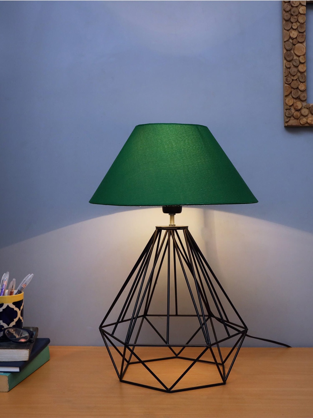 

Homesake Green & Black Solid Contemporary Bedside Standard Table Lamp with Shade