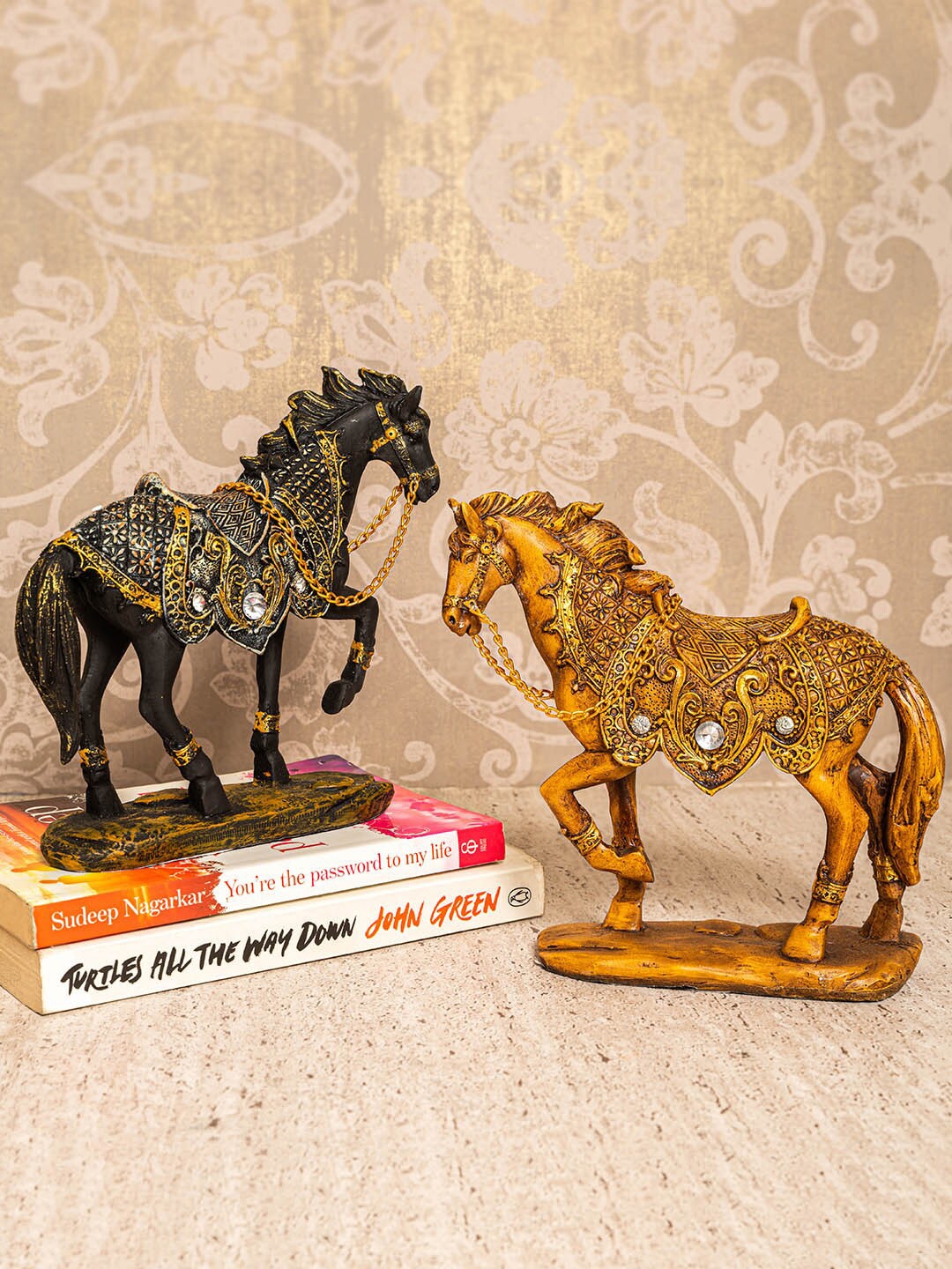 

TIED RIBBONS Set Of 2 Decorative Horse Showpiece Figurine, Black