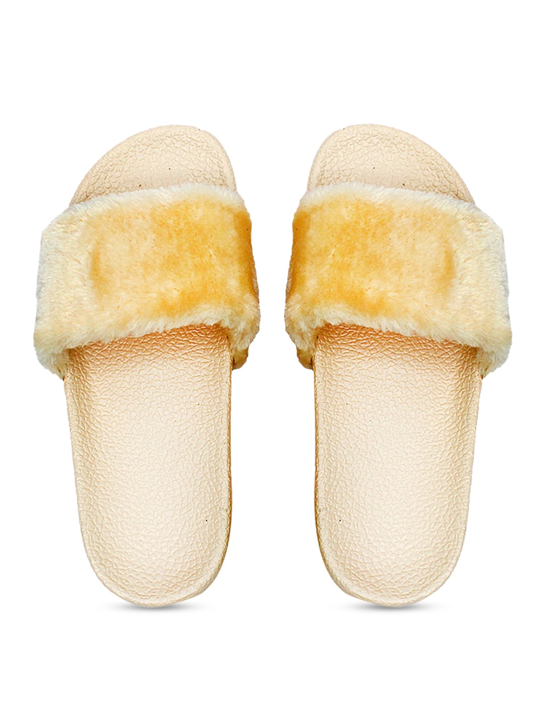 

FREECO Women Cream-Coloured & Yellow Solid Sliders