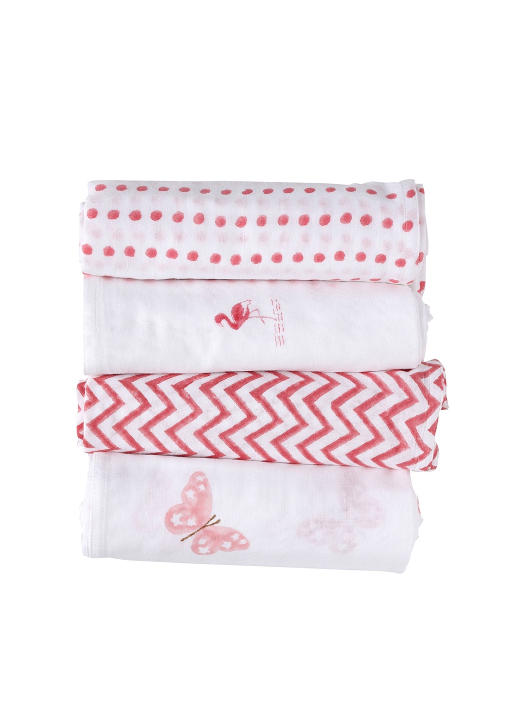 

Moms Home Infant Kids Pack Of 4 White & Red Printed Organic-Cotton Muslin Sustainable Swaddles