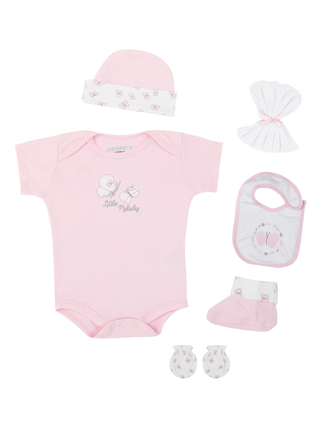 

Pantaloons Baby Girls Light Pink Printed Bodysuit Set