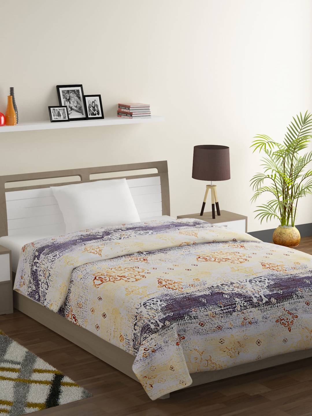 

SWAYAM Yellow & Purple Ethnic Motifs Mild Winter 150 GSM Single Bed Comforter