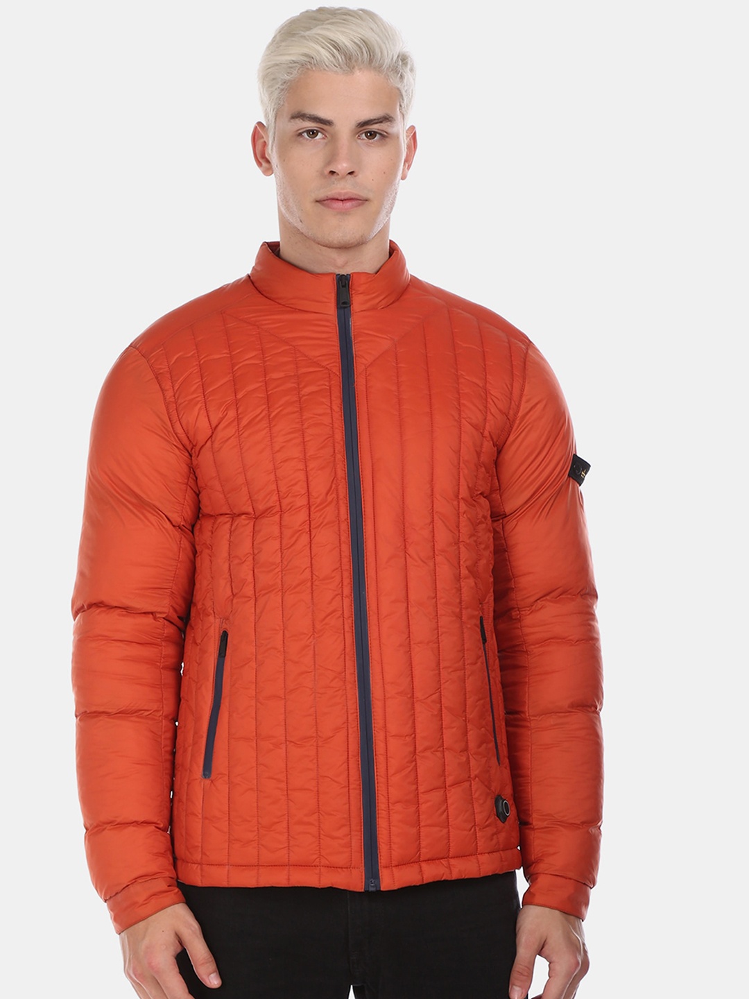 

Arrow Sport Men Orange Striped Puffer Jacket