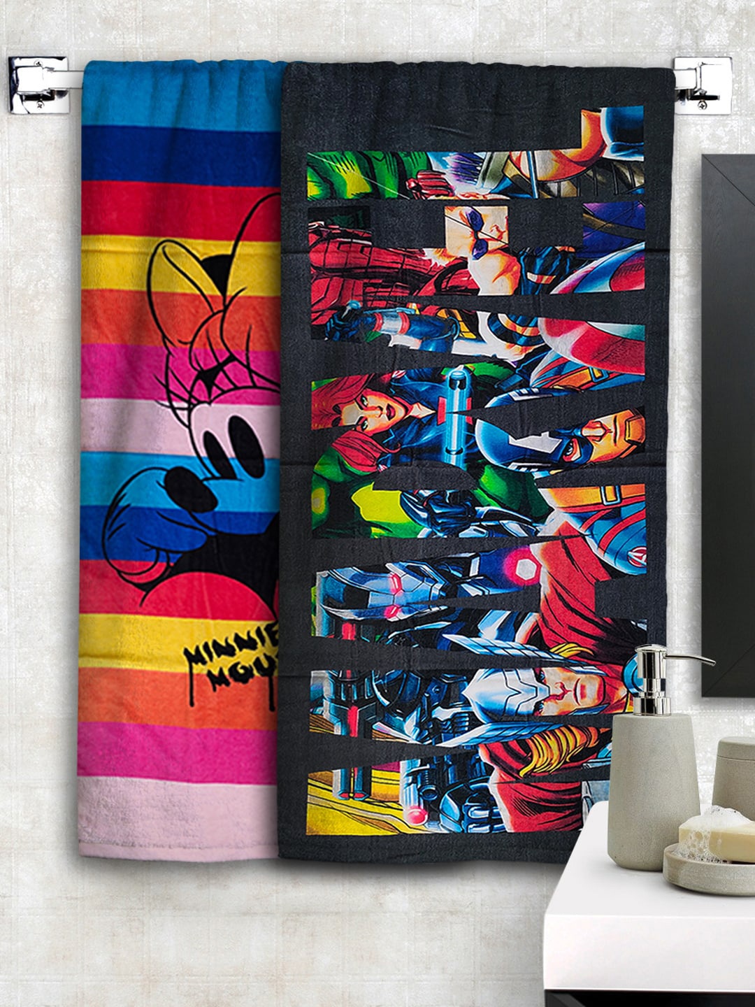 

Athom Trendz Set Of 2 Disney & Marvel Printed 300 GSM Bath Towels, Black