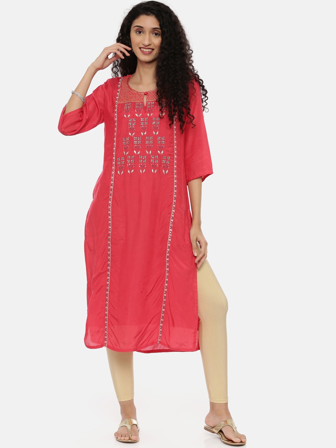 

Neerus Pink Printed Kurta