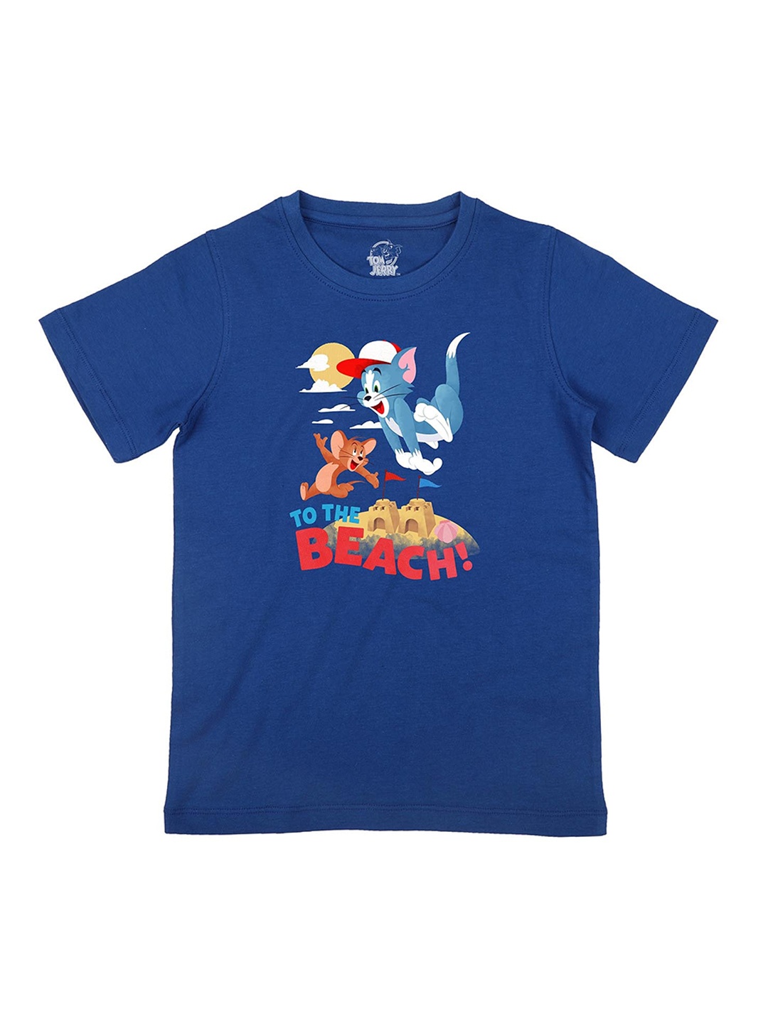

Tom Jerry Boys Blue Printed Round Neck Pure Cotton T-shirt