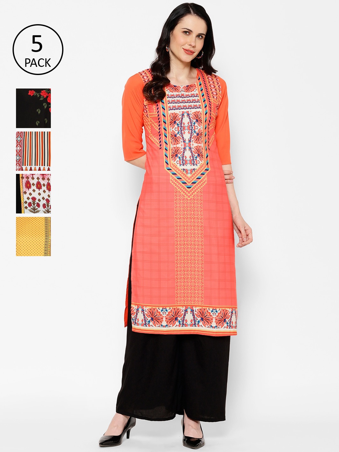 

7Threads Women Pack Of 5 Multicoloured Floral Printed Crepe Kurtas, Multi