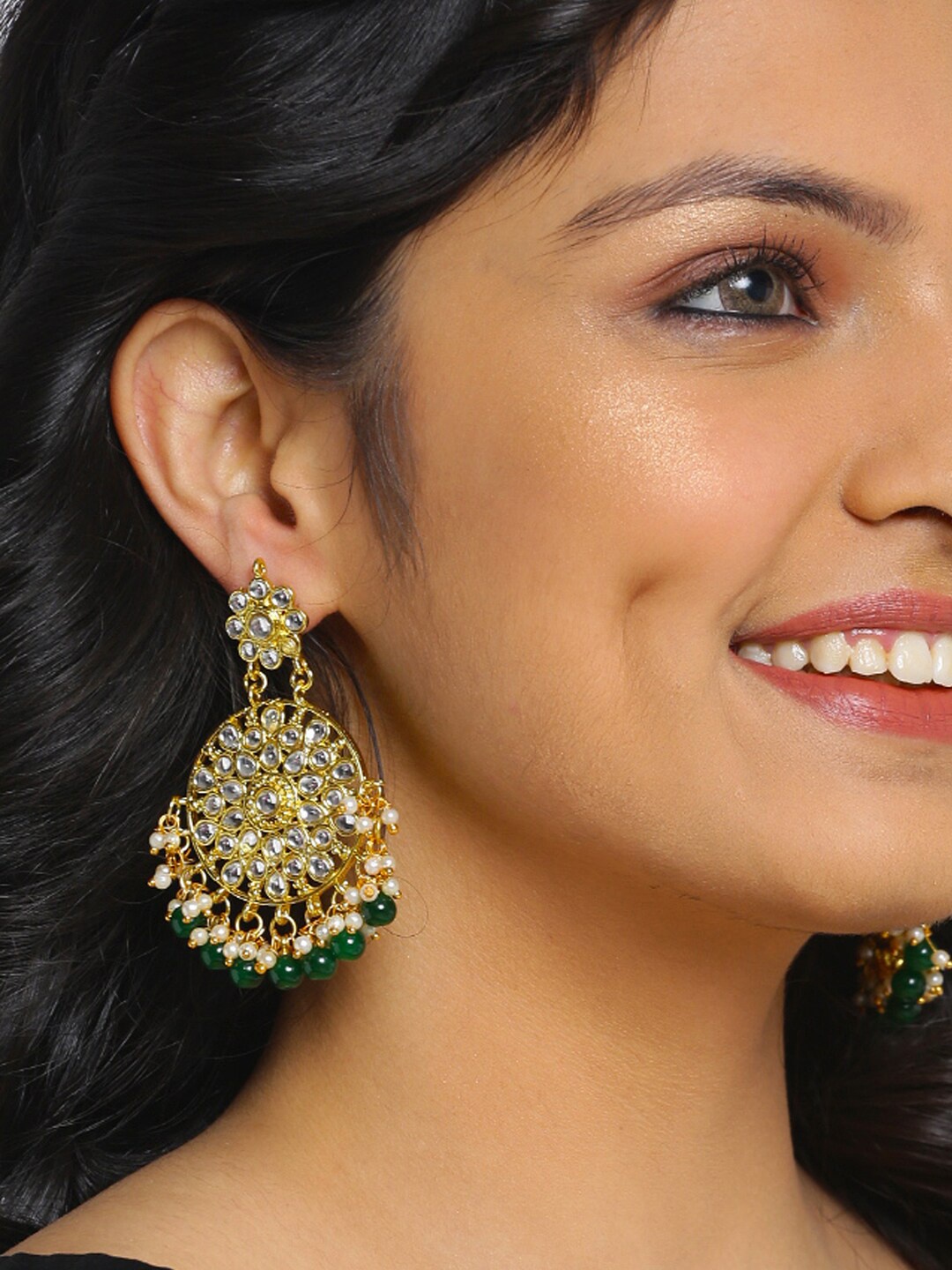 

Shining Diva Gold-Toned Kundan Classic Chandbalis