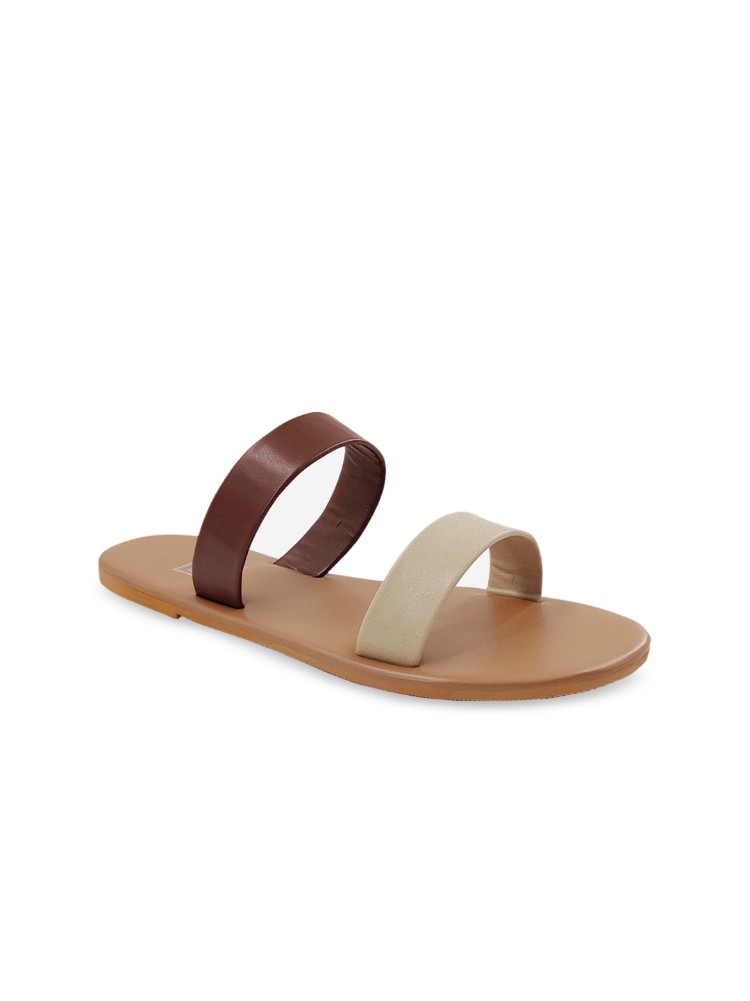 

POSTCARD Women Brown & Off-White Colourblocked Open Toe Flats