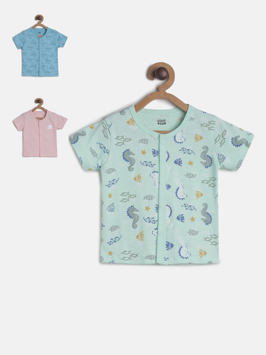 

MINI KLUB Boys Pack Of 3 Printed Round Neck Front Open Vest, Multi