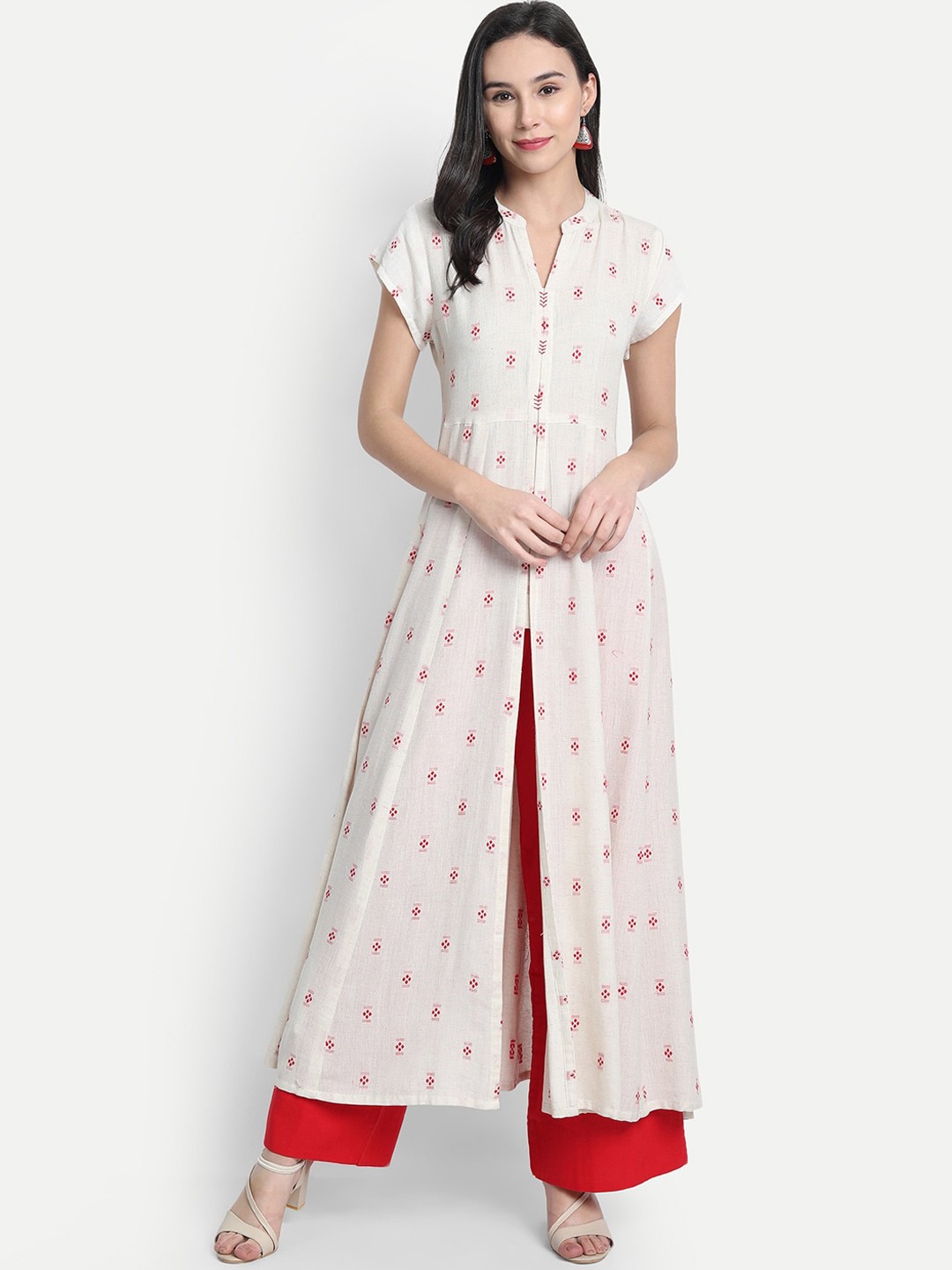 

Janasya Women Off-White Printed Kurta with Palazzos