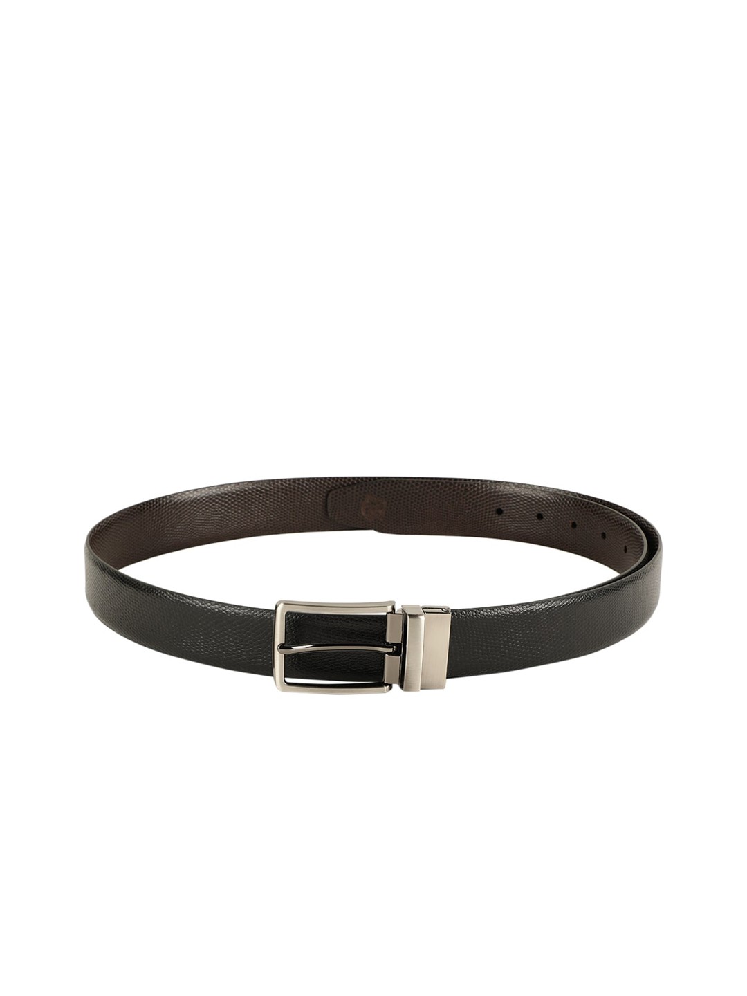 

ZEVORA Men Black & Brown Textured Reversible Belt