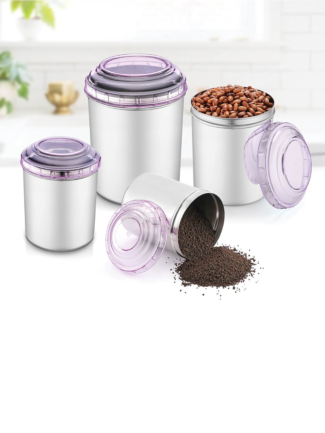 

Jensons Set Of 12 Silver-Toned & Purple Solid Stainless Steel Canisters