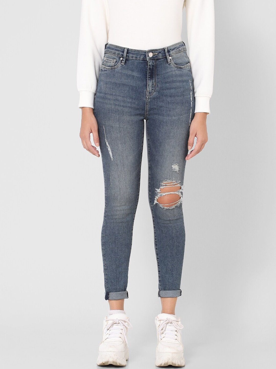 

ONLY Women Blue Skinny Fit Mid-Rise Mildly Distressed Jeans