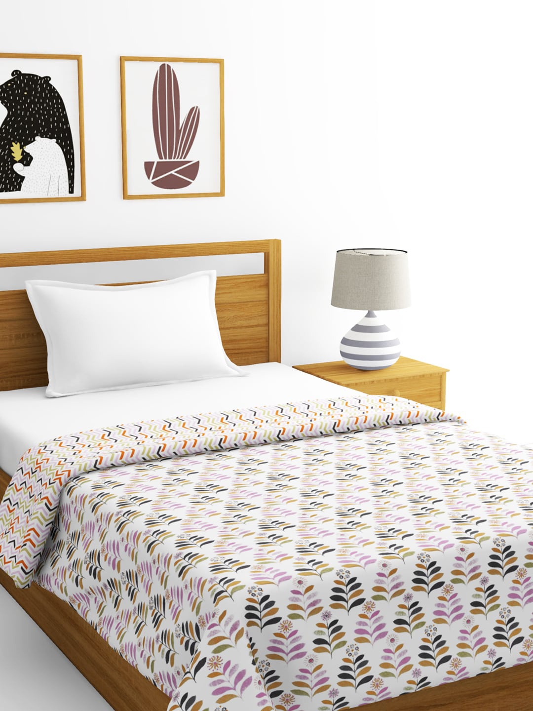 

BIANCA White & Brown Floral AC Room 300 GSM Single Bed Dohar