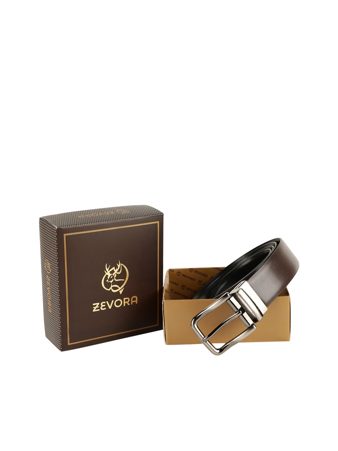

ZEVORA Men Brown & Black Solid Reversible Belt
