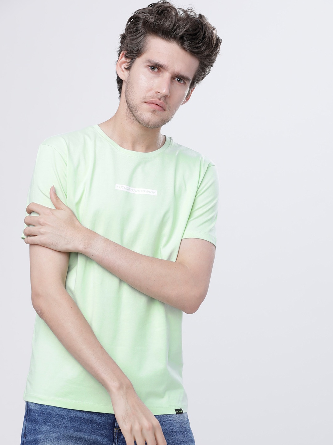 

HIGHLANDER Men Green & White Printed Round Neck T-shirt