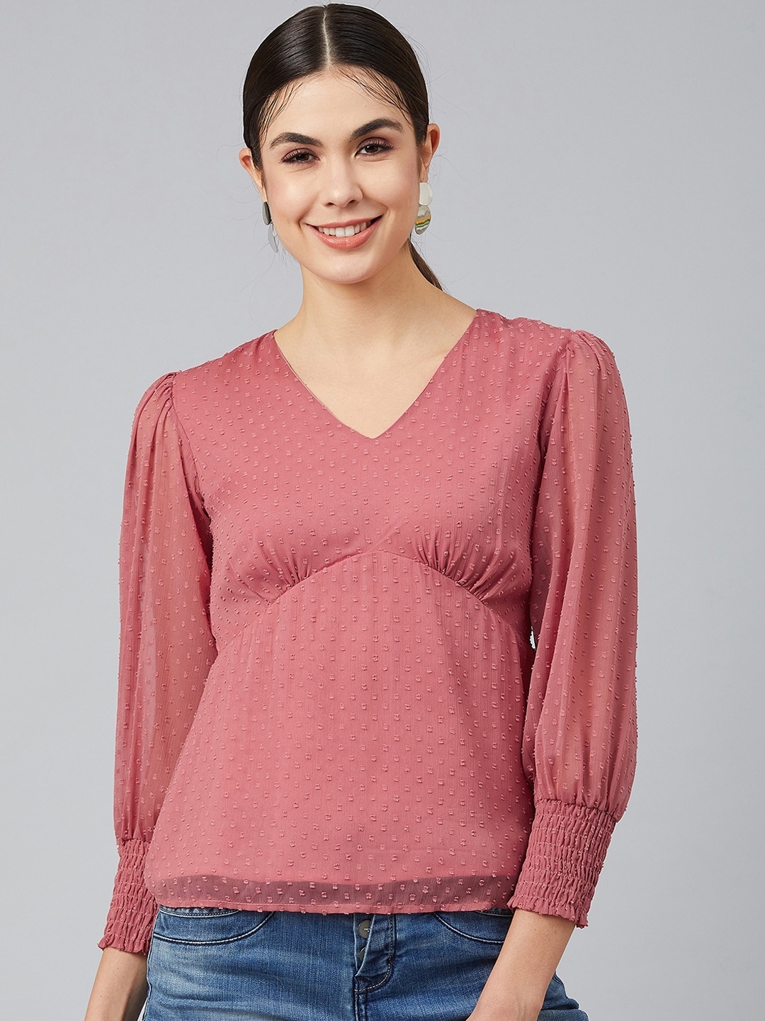 

Marie Claire Pink Georgette V-Neck Empire Top