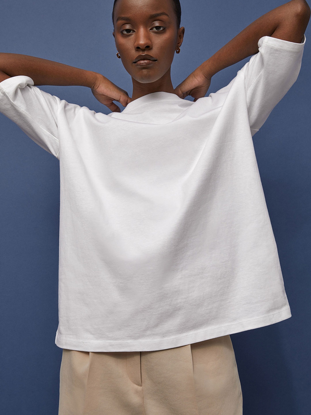 

HM Women White Oversized Cotton Pure Cotton T-shirt