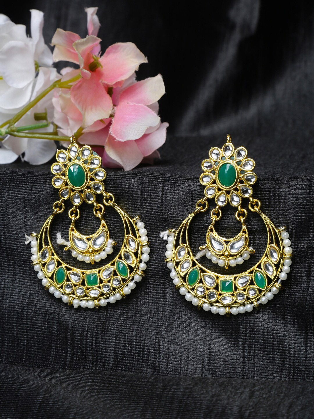 

Shining Diva Gold-Toned & Green Circular Chandbalis