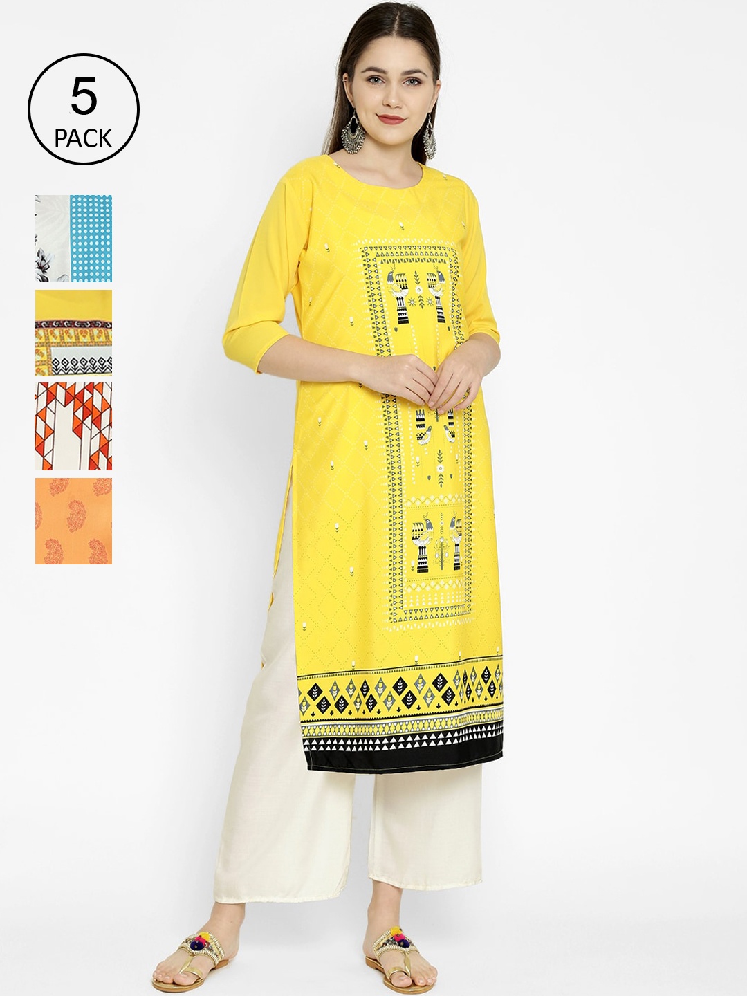 

7Threads Multicoloured Pack Of 5 Floral Printed Crepe Kurta, Multi