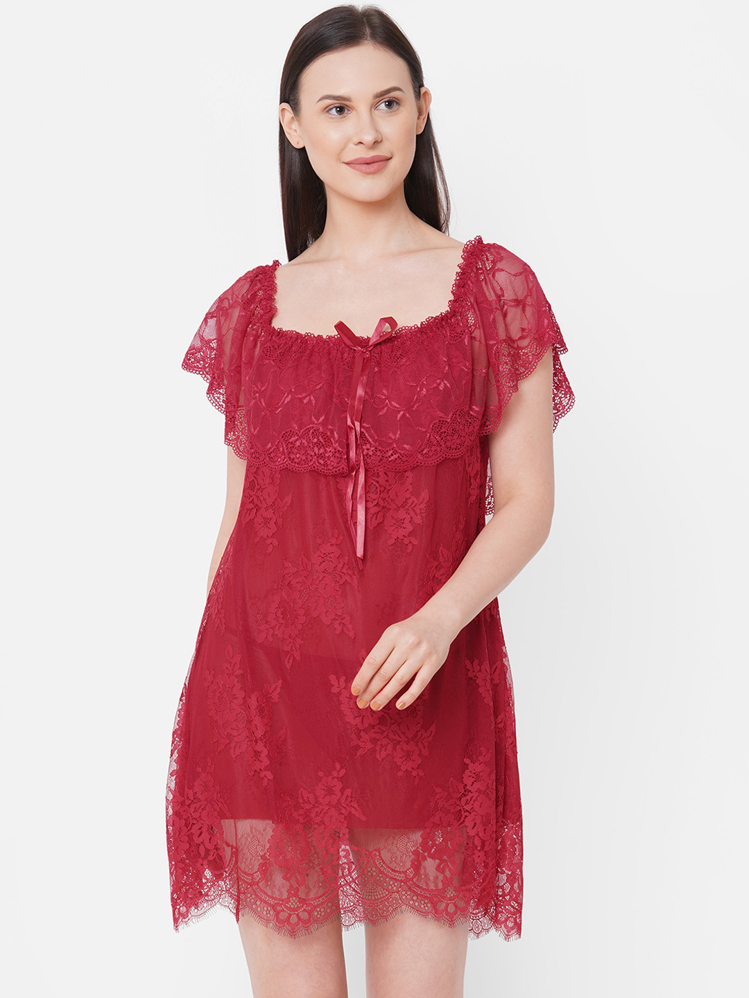 

FashionRack Women Maroon Self Design Baby Doll