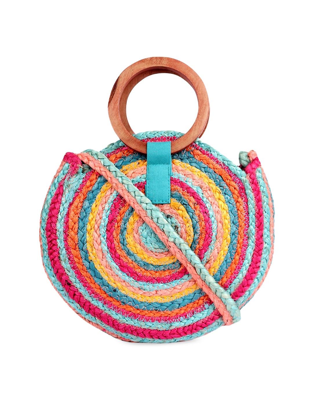 

ASTRID Pink & Green Self Design Jute Handheld Bag