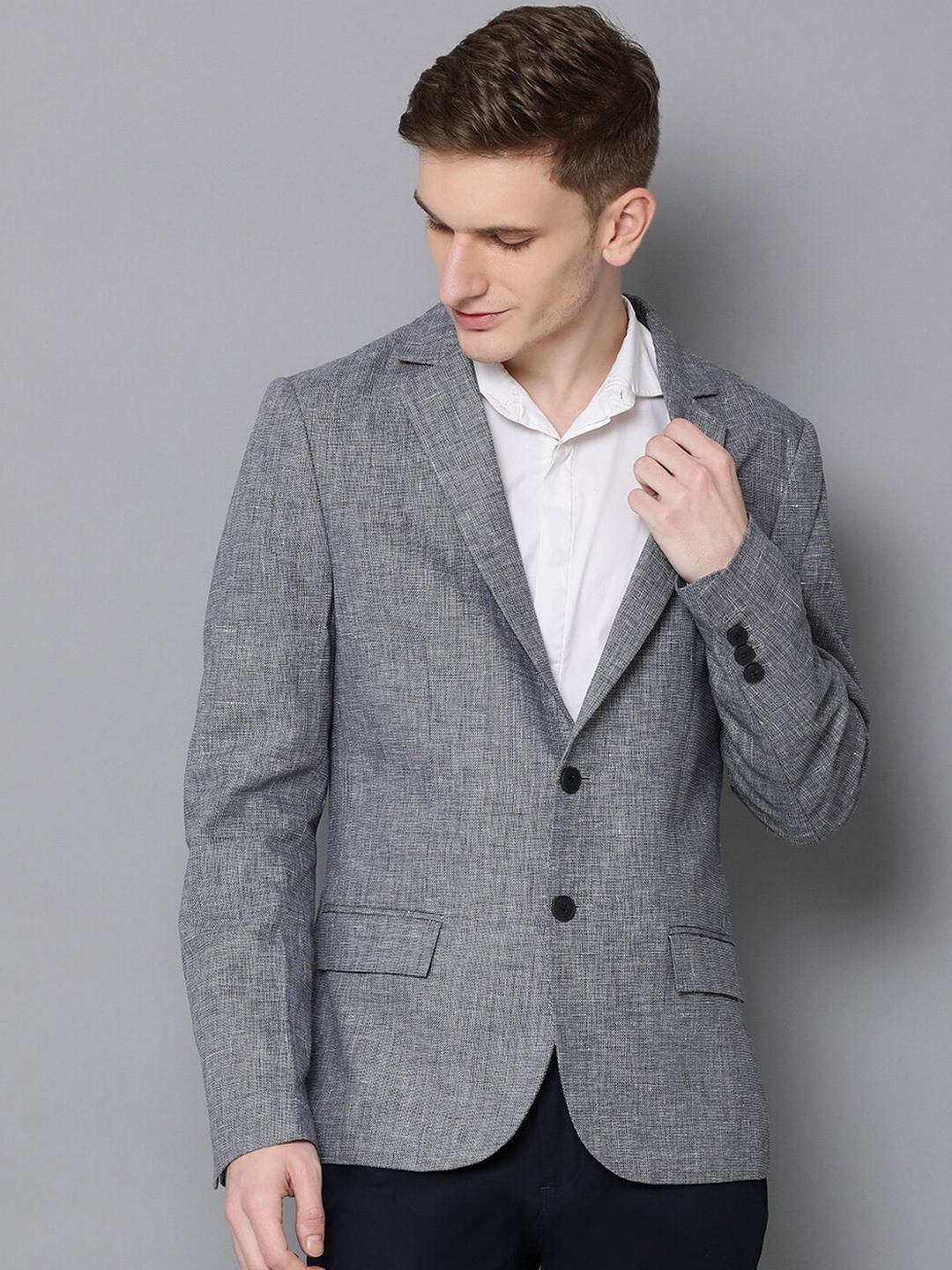 

Antony Morato Men Blue Self-Design Slim-Fit Single-Breasted Blazer