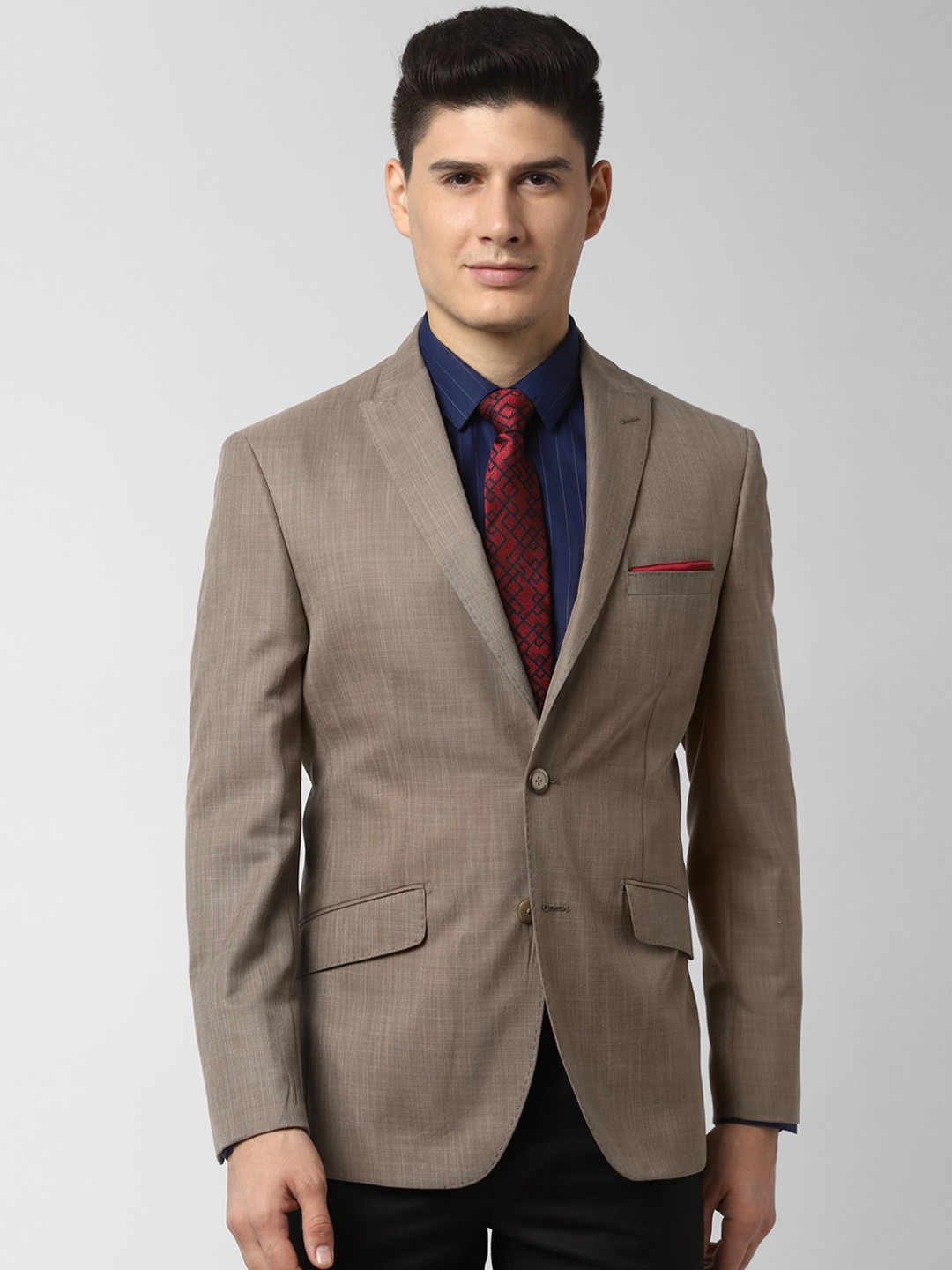 

Peter England Elite Men Beige Self Design Slim-Fit Single-Breasted Formal Blazer