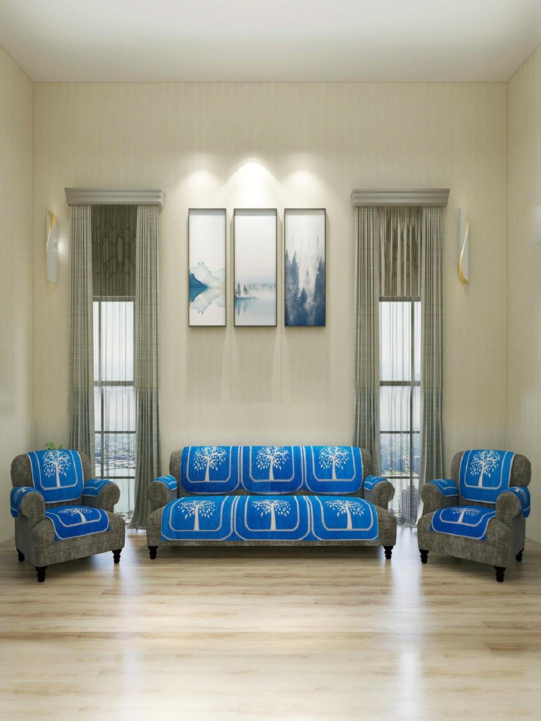 

ROMEE Set of 12 Turquoise Blue & White Self-Design Sofa Cover