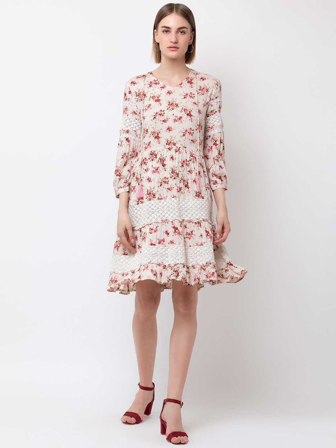 

DODO & MOA Women Off-White Printed Drop-Waist Dress