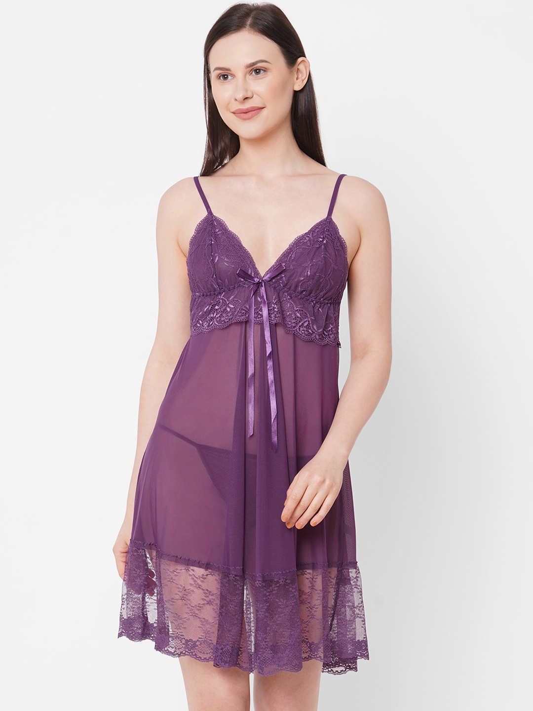 

FashionRack Purple Self Design Baby Doll