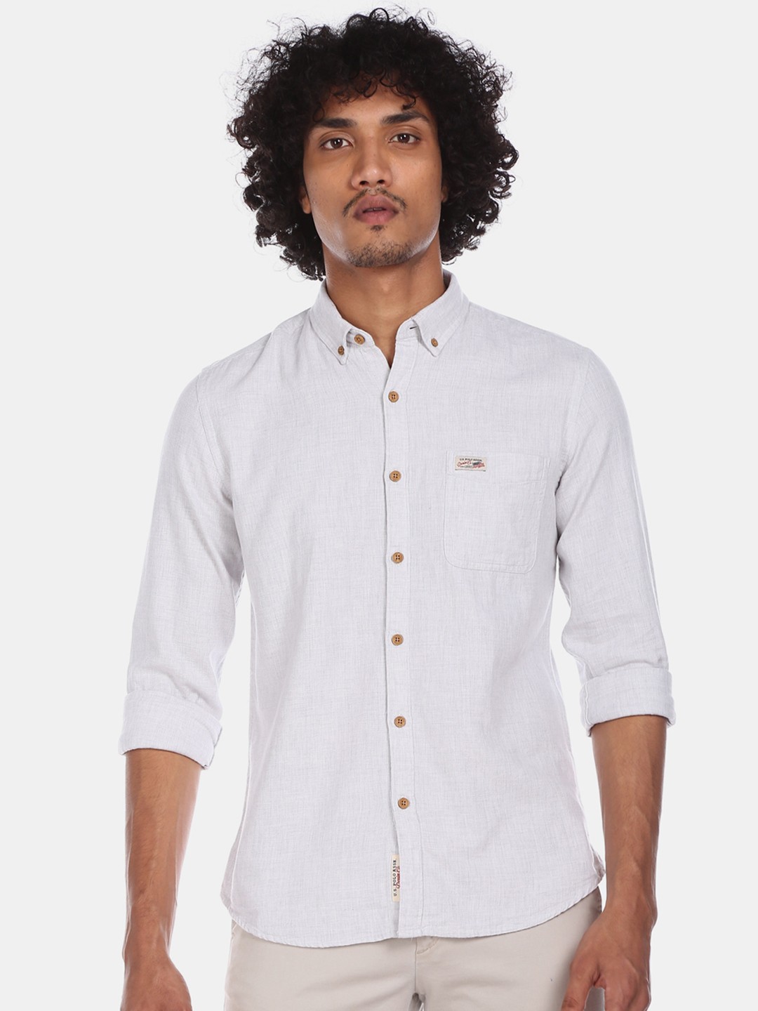 

U.S. Polo Assn. Denim Co. Men Off-White Regular Fit Solid Cotton Casual Shirt