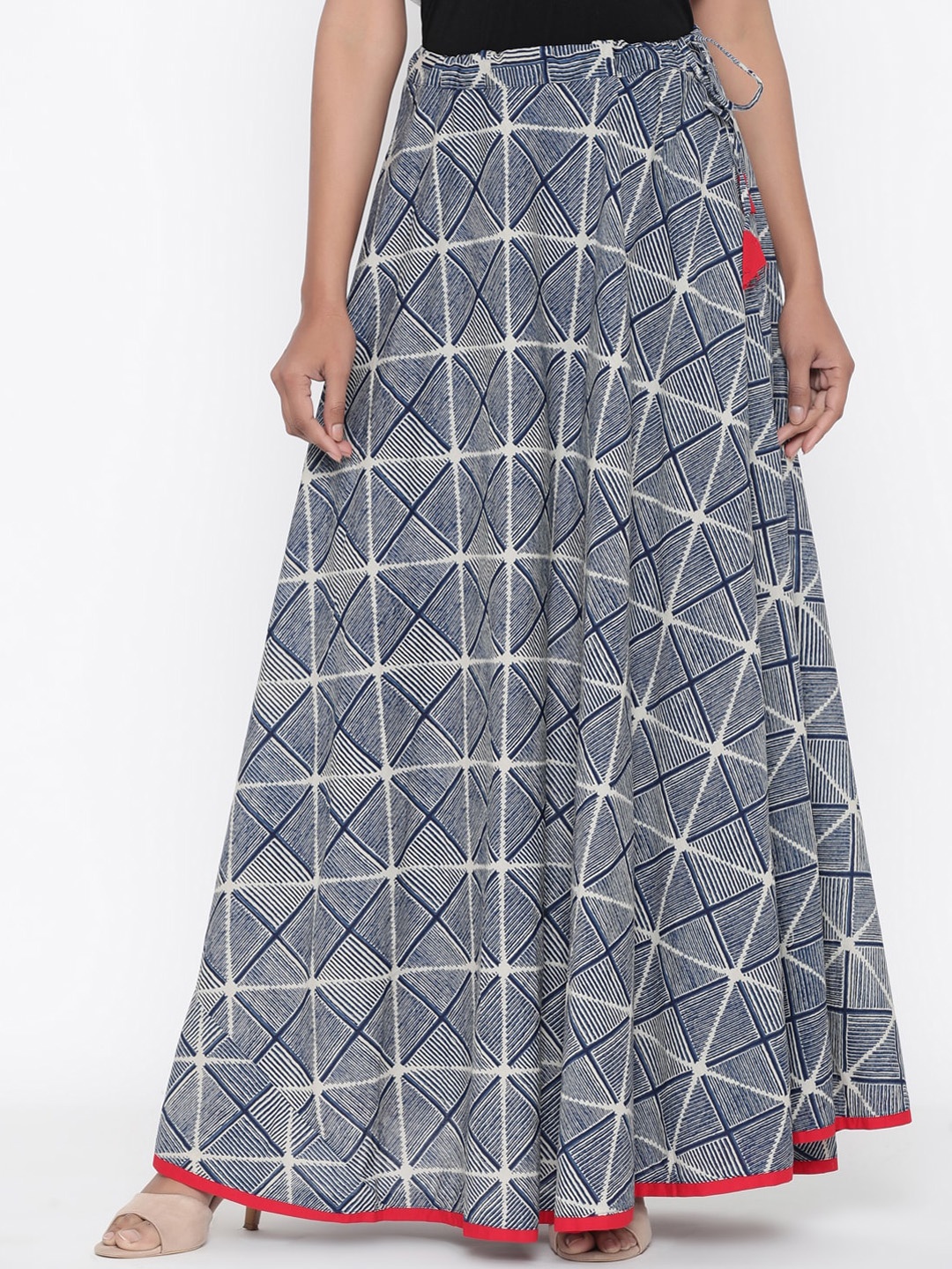 

SOUNDARYA Women Navy Blue & White Printed Maxi Wrap Skirt