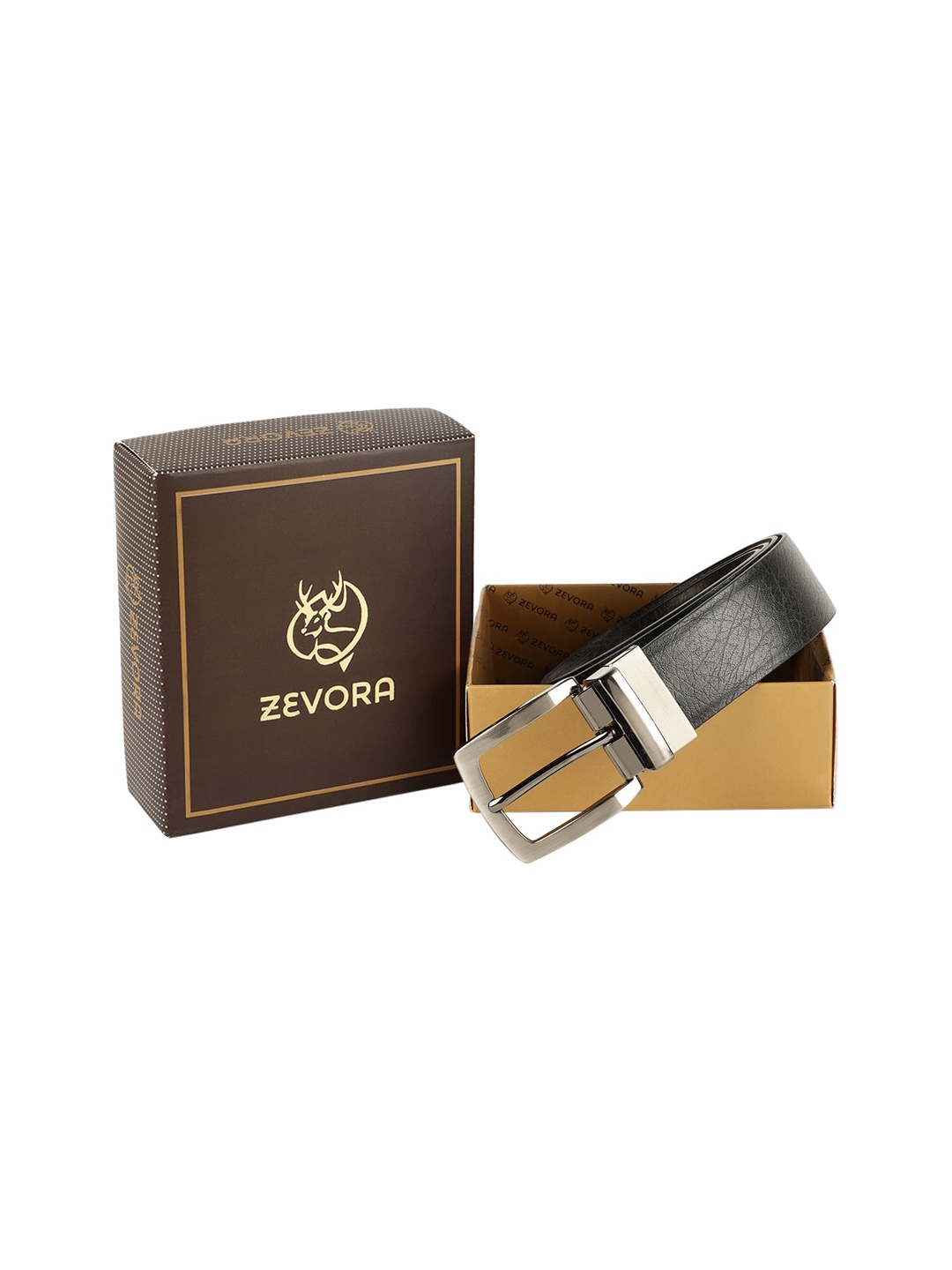 

ZEVORA Men Black & Brown Textured Reversible Belt