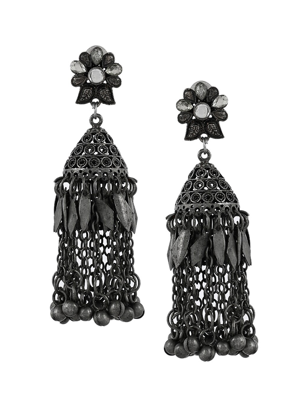 

Silvermerc Designs Silver-Toned Contemporary Jhumkas