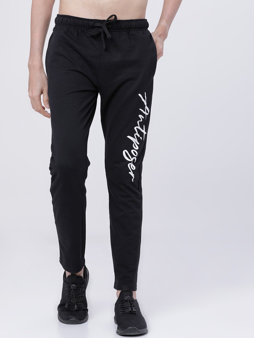 

LOCOMOTIVE Men Black & White Solid Straight-Fit Track Pants