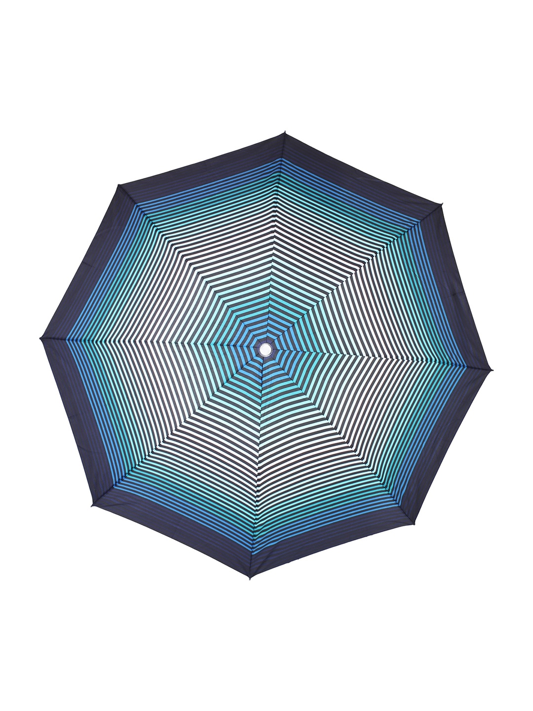 

LOOM LEGACY Unisex Turquoise Blue & Navy Blue Striped 3-Fold Umbrella