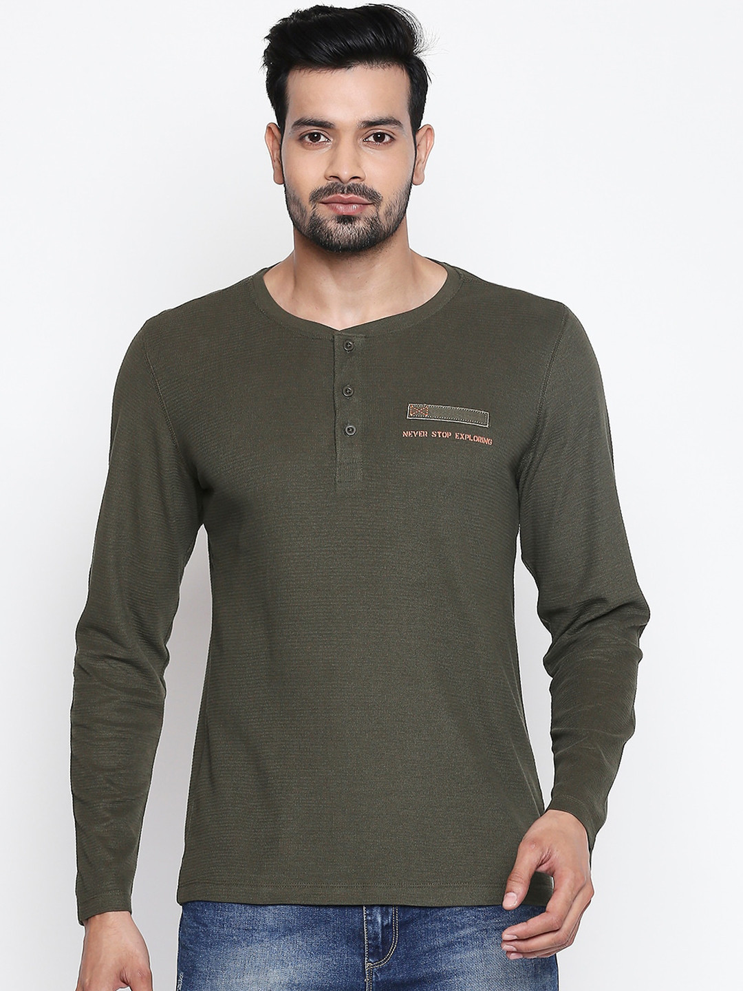 

Urban Ranger by pantaloons Men Olive Green Solid Round Neck T-shirt