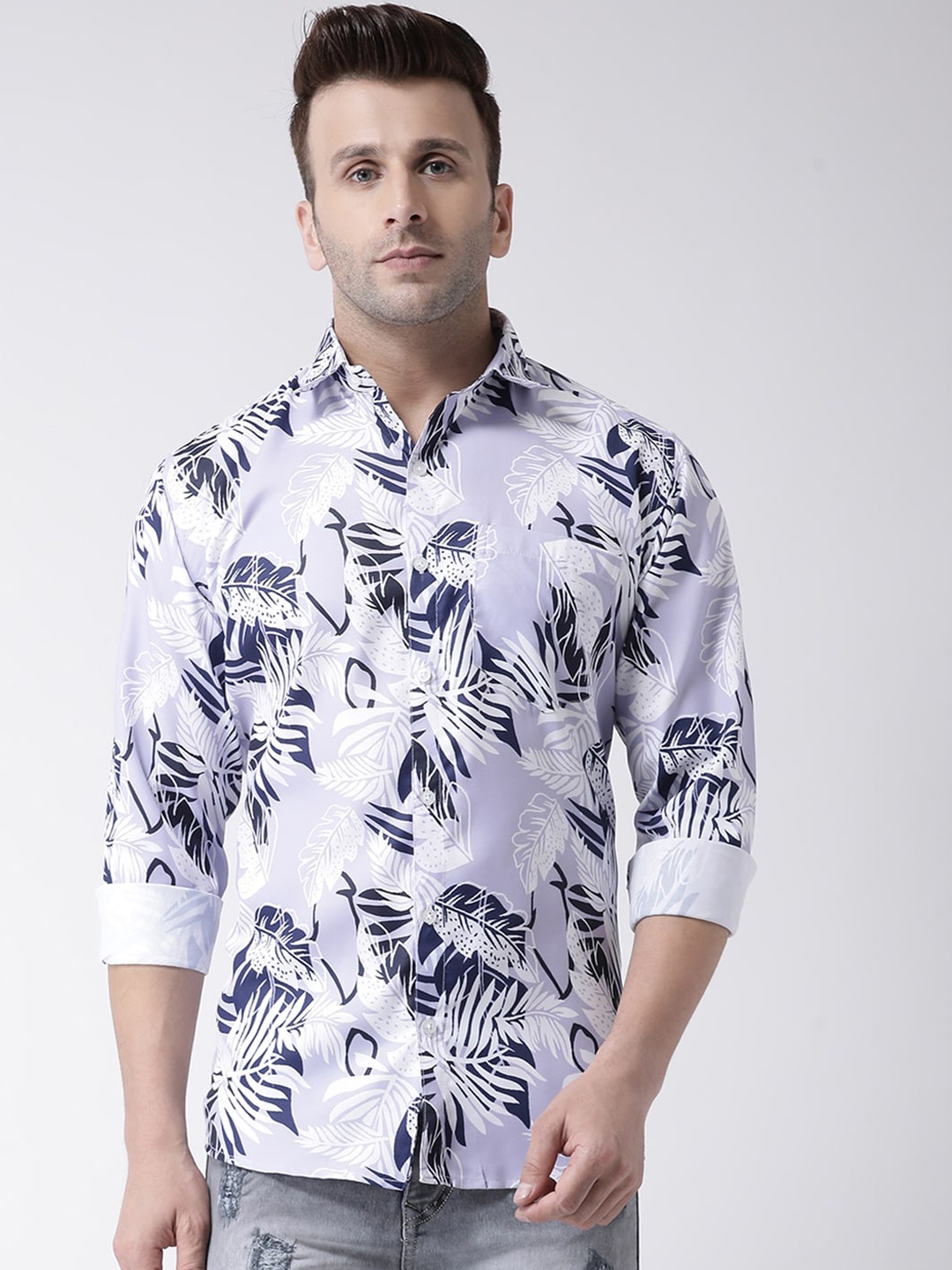 hangup trend Men Lavender & Blue Slim Fit Printed Casual Shirt
