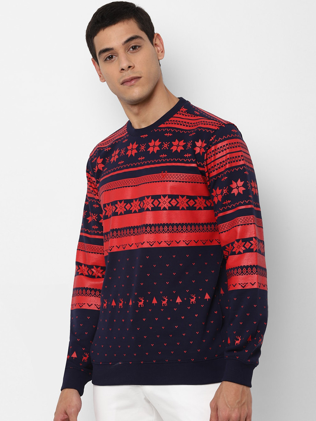 

Allen Solly Men Navy Blue & Red Printed Sweatshirt