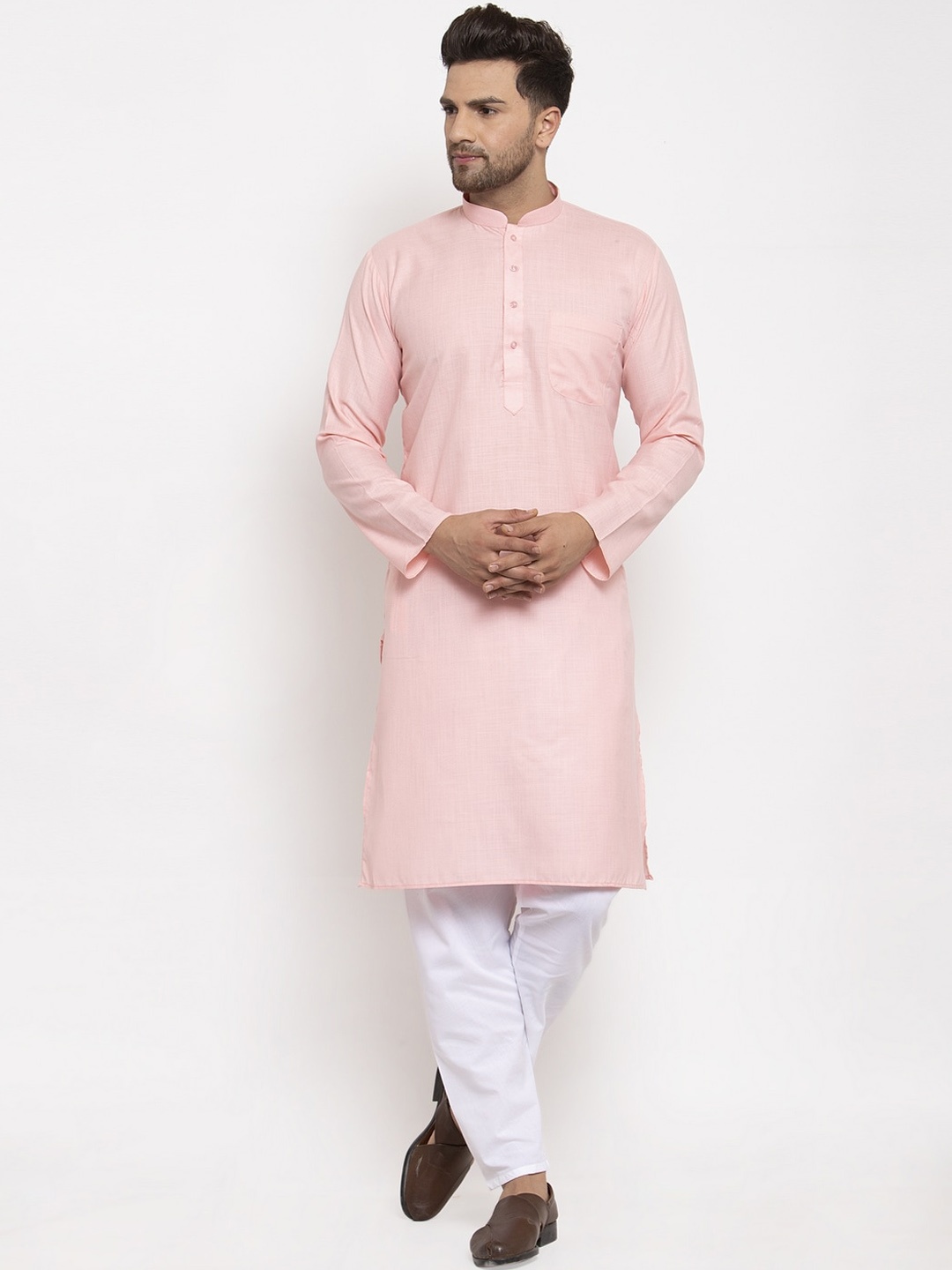 

GRACIT Men Pink & White Solid Kurta with Pyjamas